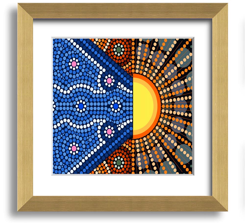 Aboriginal Pattern 9 Square Framed Print showcasing intricate designs in a stylish frame.